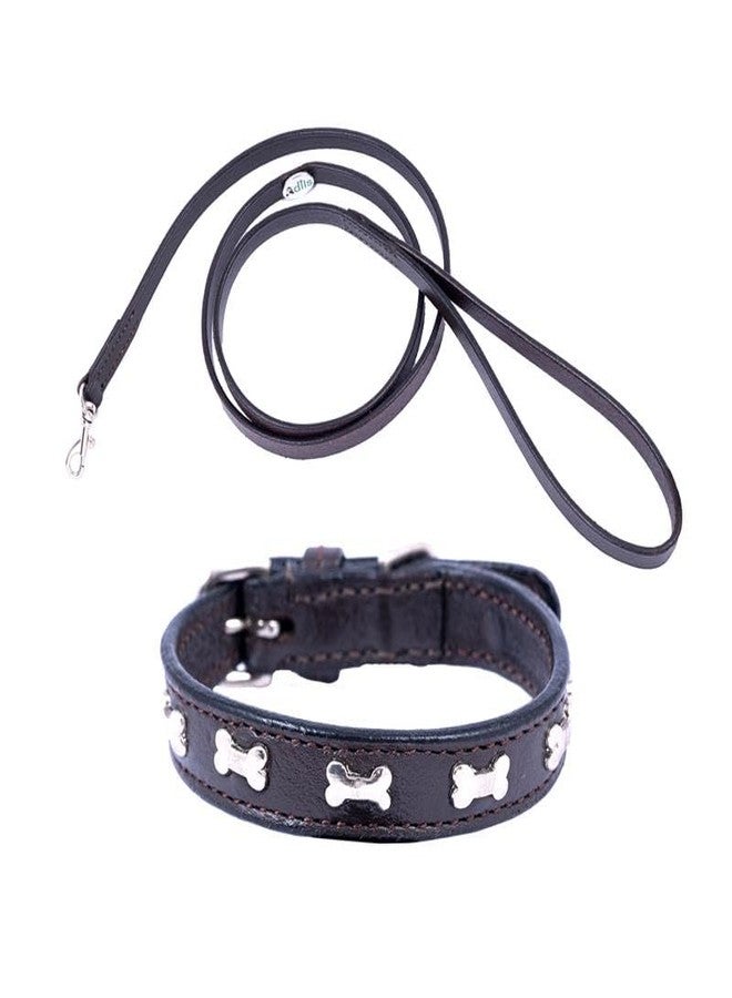 ADIL'S Adil’S Leather Cat Collar & Leash Set - Stylish Seven Bone Studded Design Collar, Genuine Leather, Adjustable Buckle & Secure 5ft Leash for Safe and Comfortable Outdoor Activity (Brown) - Image 1